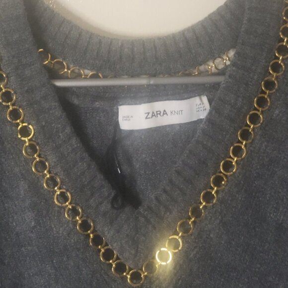 ZARA Grey Gold Detail Knit Sweater - Picture 2 of 3